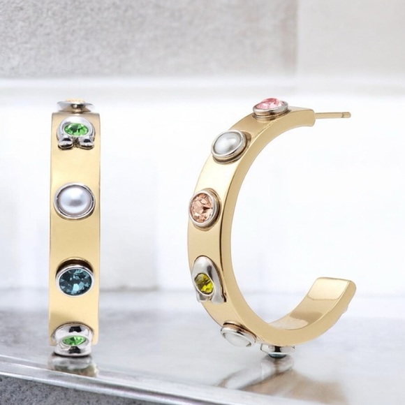 Coach Stone Signature Hoop Earrings - Picture 3 of 5